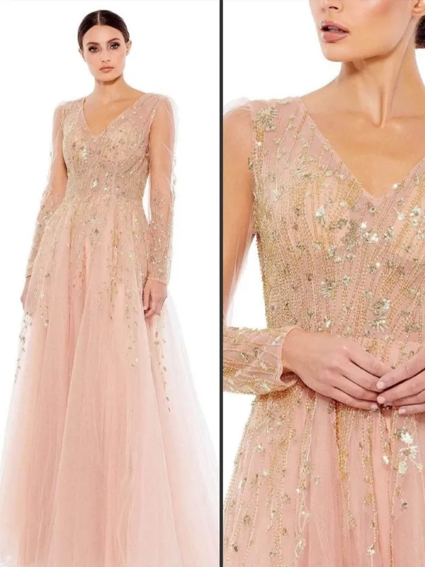 NWT Mac DUGGAL 20295 Embellished V Neck Long Sleeve A Line Gown Size 24 - Image 2