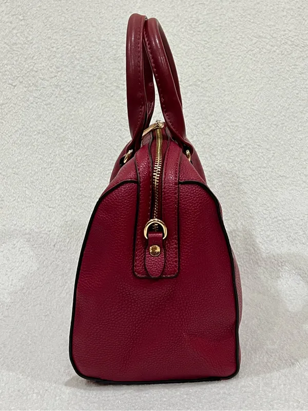 Jessica Moore Berry Red Pebbled Faux Leather Venture Satchel - Image 5