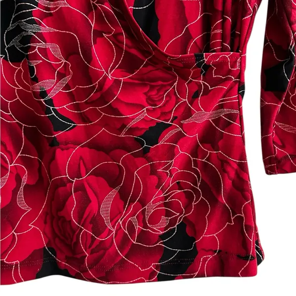 Vintage AGB California Blouse Red Gold Metallic Floral Whimsigoth Fairy Grunge - Image 6
