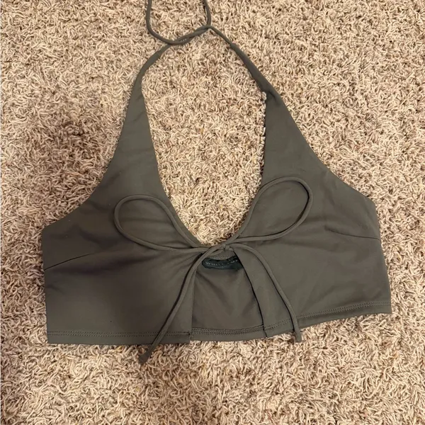 White Fox Boutique Taupe Tie-Front Halter Crop Top - Image 2