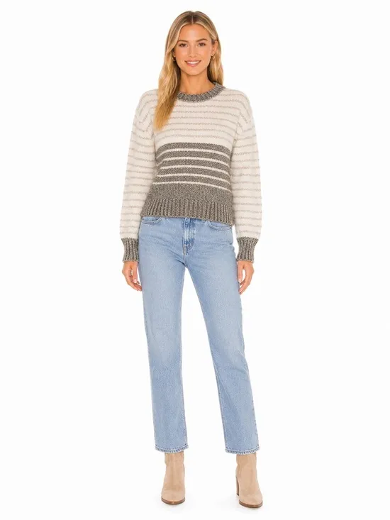 NEW Revolve Chaser Striped Gray Crewneck Chunky Thick Crop Knit Sweater Sz M - Image 2