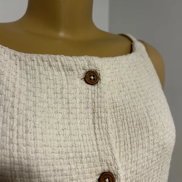 Free‎ People Free-Est Cream Textured Cotton Button Front Longline Vest OB2048594 - Image 3