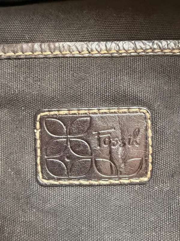 Fossil Black Canvas Leather Trim Crossbody Square Messenger Bag - Image 2