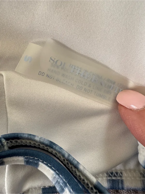 Southern Tide Seven Seas Blue/White Painted Gingham Ruffle Bikini Top - Image 4