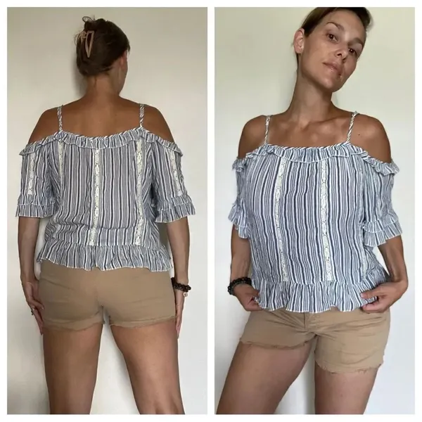 American Eagle Cold Shoulder Ruffle Top Embroidered Festival Boho Medium - Image 5