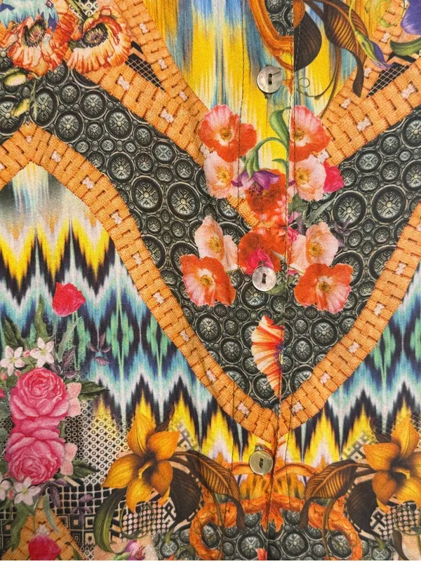 Brazilian 100% Viscose Mixed Print Boho Art Blouse Floral Eclectic L Dopamine - Image 9