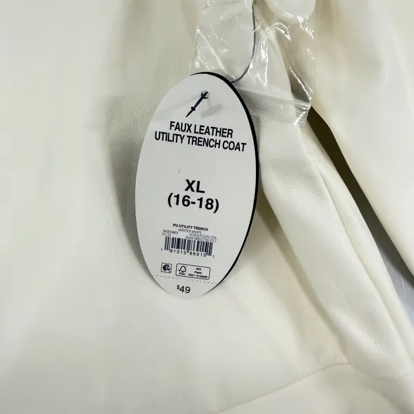 Scoop Womens Faux Leather Utility Trench Coat Winter White XL 16-18 NWT Longline - Image 2