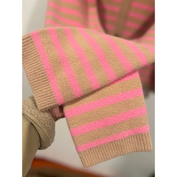 NVLT Anthropologie Striped Cardigan Sweater Lady Jacket Pink Tan Large Preppy - Image 6