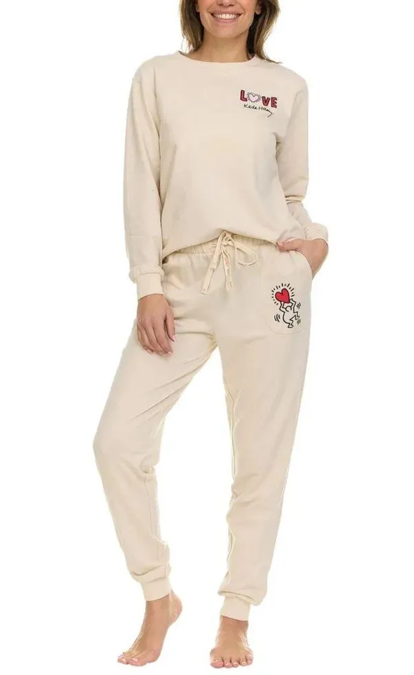 Keith Haring Women's Long Sleeve & Joggers Soft Fleece Lounge Set Cream XXL - Image 6