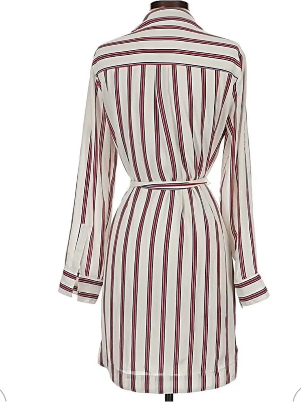 Express Outlet White Convertible Sleeve Red Striped Long Sleeve Shirt Dress Sz S - Image 3