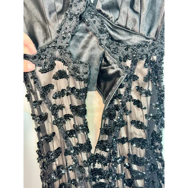 NEW Mandalay Black Nude Silk Sequin Maxi Long Gown Evening Formal Dress Womens 6 - Image 9