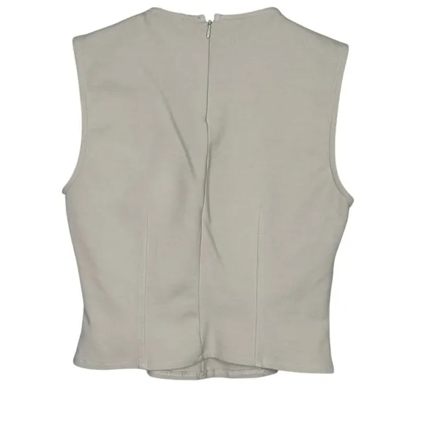 Zara Sleeveless Detailed Lining Fitted Classy Blouse Top Back Zip Up L Beige - Image 4