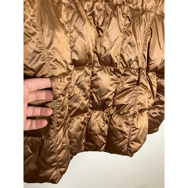 Lands' End Puffer Jacket Womens XL Bronze Excellent Down Quilted Metallic Coat - Image 7