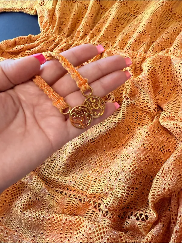Luli Fama Obsession Cabana kimono sleeves dress, crochet knit, mustard yellow, M - Image 12