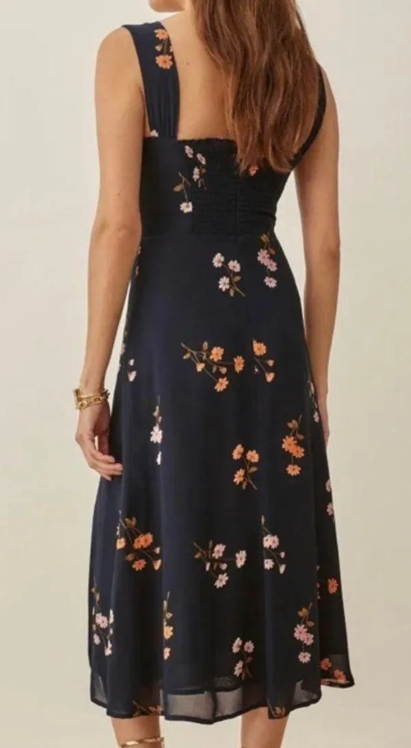 Reformation Fulton blue floral midi dress with slit - Image 3