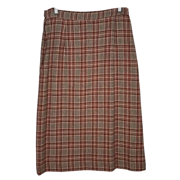 1970s Pendleton Virgin Wool Plaid Skirt USA Midi 27” Brown Red Medium - Image 3