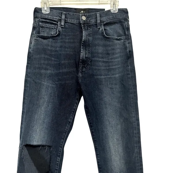7 For All Mankind Dark Wash Blue Denim Slim Fit 29 NWOT Premium Denim Mid Rise - Image 3