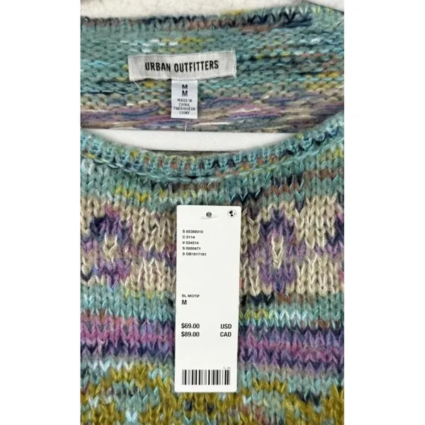 Urban Outfitters Sweater Womens Medium‎ Cropped Fair Isle Pastel Crewneck NWT - Image 3