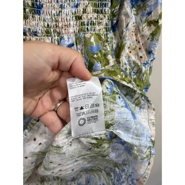 Reformation Linen Floral Greyson Smocked Mini Dress‎ Puff Sleeve Size M - Image 11