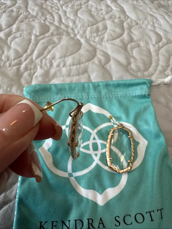 Kendra Scott “Ella” Drop Gold-Tone Clear Faceted Drop Earrings with Pouch - Image 3
