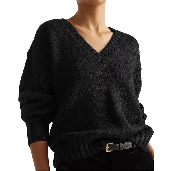 NWOT LAUREN RALPH LAUREN Black Metallic Thread Ribbed Long Sleeve Sweater - Image 3