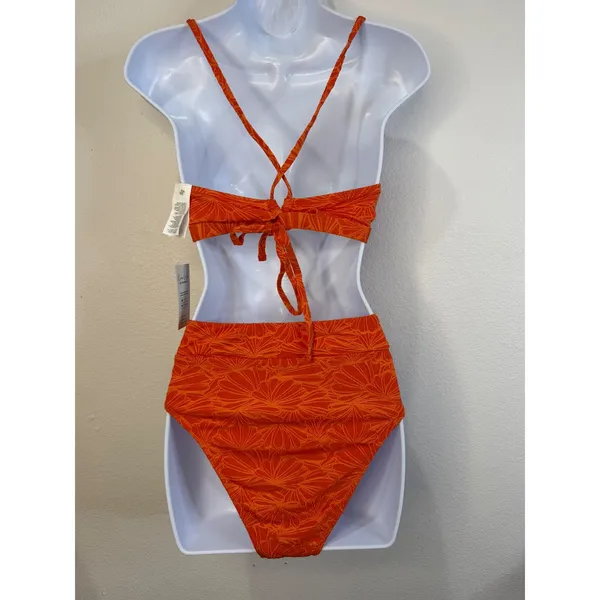 CUPSHE Women Orange Floral Textured High Waisted Bikini Set DAA12C2L007KK Size M - Image 4