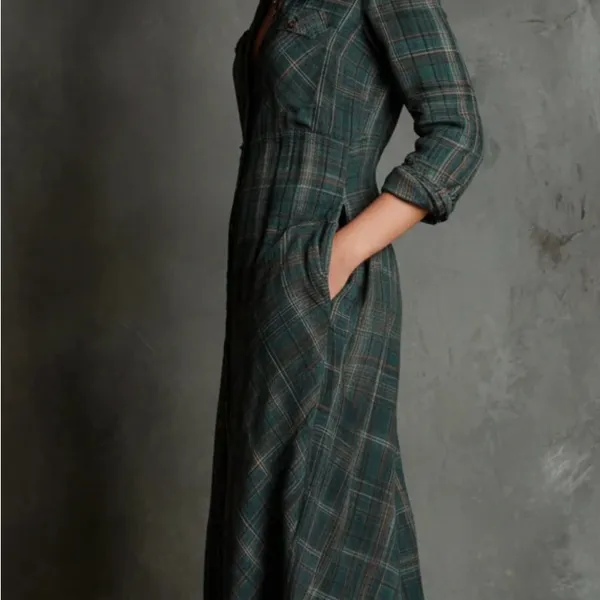 Chic Plaid Maxi Dress in Green Size L - Image 2