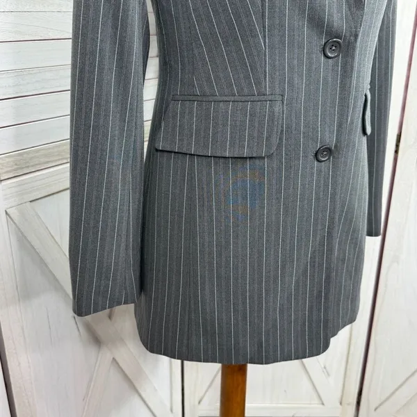 Vintage Moda International Pinstripe‎ Long Blazer Jacket Grey Pink 4 - Image 7