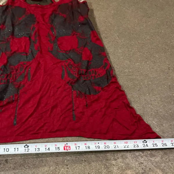 Midnight Hour Skull Punk Rock Sleeveless Top Shirt Womens Sz XS Midnight Red - Image 11