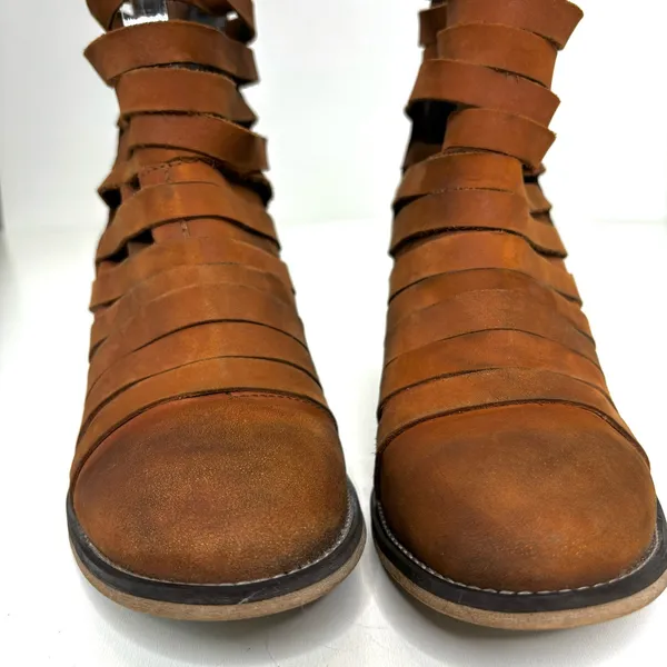 Free People Hybrid Strappy Stacked Heel Leather Ankle Boots Brown 41, 10 - Image 2