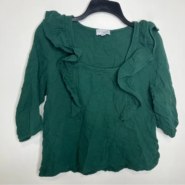 Francine ruffle gauze top 100% cotton green women’s size small‎ - Image 2