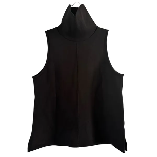 NWT OGL Turtleneck Split Hem Top Black FuzzLuxe Scuba Fabric Size Medium - Image 2
