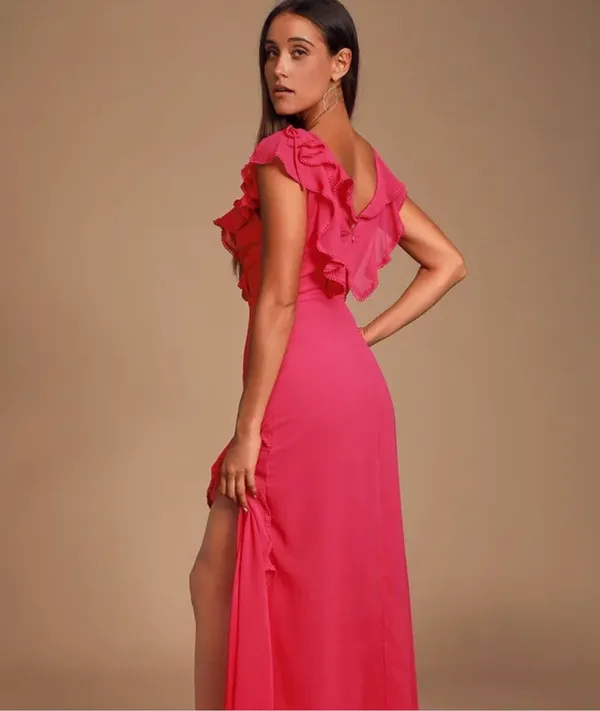 Lulus Love From Above Pink Ruffled Surplice Maxi Dress. - Image 3