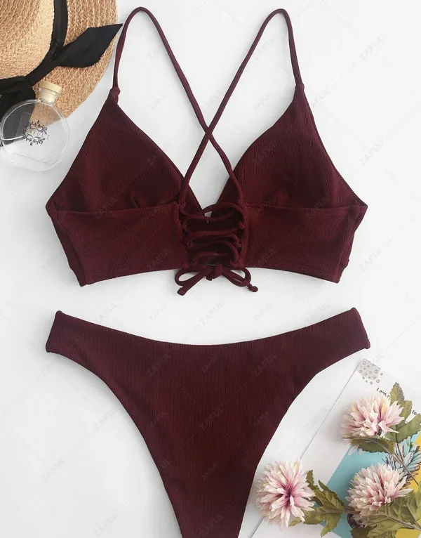 Zaful Burgundy Bikini Set - Image 2