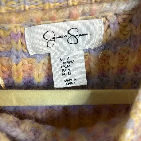 Jessica Simpson Pastel Striped Cropped Oversized Wool Sweater | Medium - Image 5
