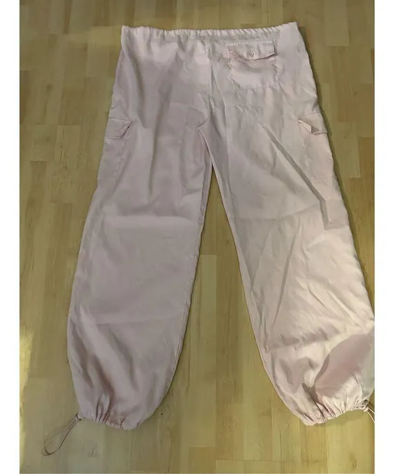 Parachute Pants Drawstring Loose Baggy Y2K Cargo Pants w Pockets L - Image 2