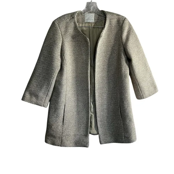 Mercer & Madison Metallic Open‎ Front Woven Car Coat Pea Coat - Image 2