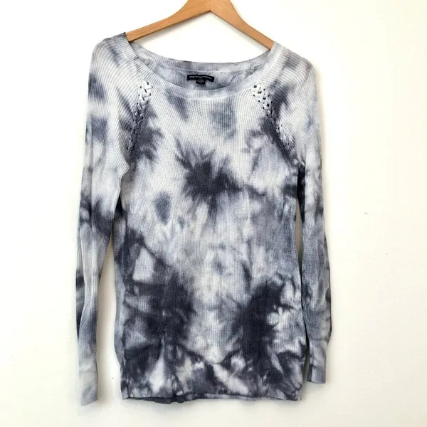 AMERICAN EAGLE Shoulder Stitch Sweater Gray Black ? Tie Dye Boho Crew Neck Boho - Image 3