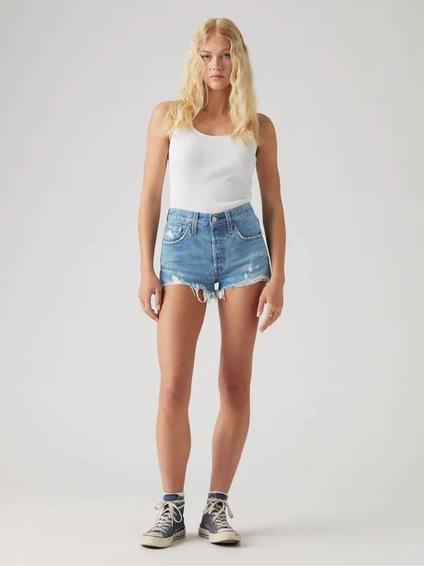 Levi's 501 Original High Rise Cut Off Distressed Denim Shorts Sans Souci - Image 10