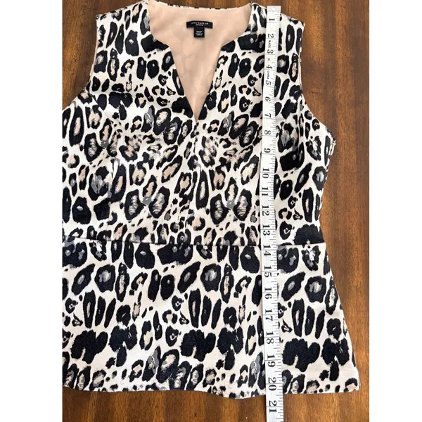 Ann‎ Taylor Petite Leopard Print Peplum Top Metallic Silver Sleeveless 00P - Image 11