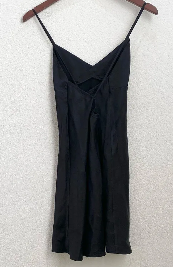 ZARA Black Criss Cross Back Satin Mini Slip Dress M - Image 6