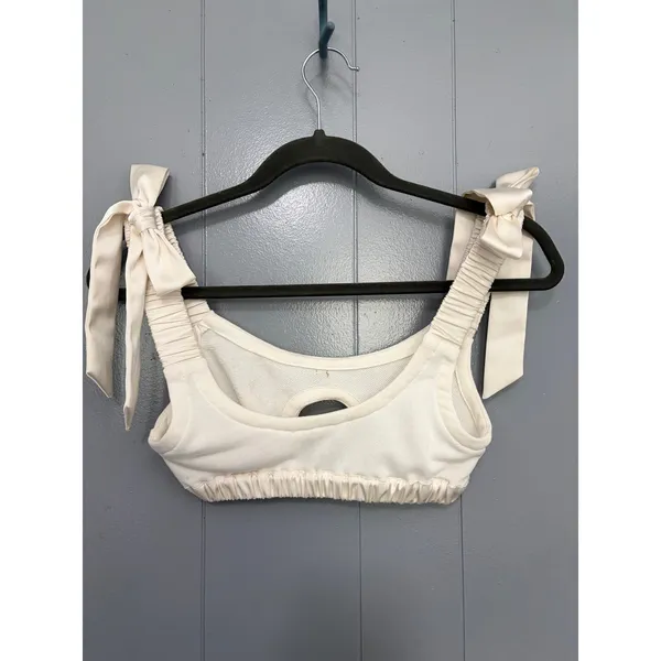 For Love & Lemons White Knit Satin Bow Straps Cut Out Coquette Bralette XS - Image 2