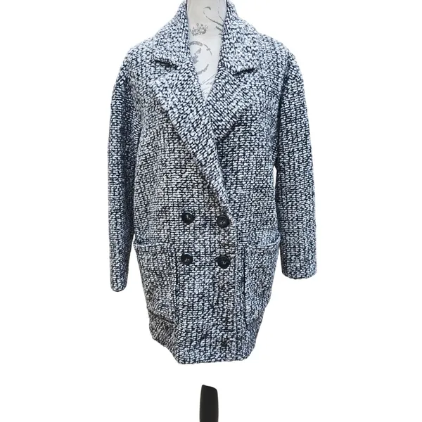 Hatch The Bristol Coat Black & White Textured Double Breasted Wool Blend Small‎ - Image 4