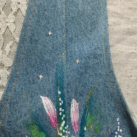 Vintage‎ Denim Floral Painting Vest - Image 6