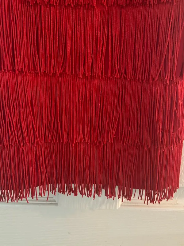 Vintage 90s Rare Roberta Red Fringe Flapper Mini Dress Size Small Cocktail - Image 12