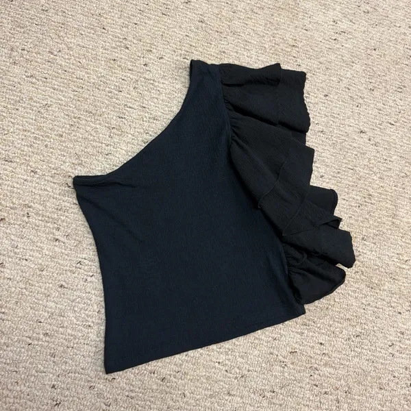 NWT By Anthropologie Ruffled One-Shoulder Top in Black Women’s Size Small - Image 5