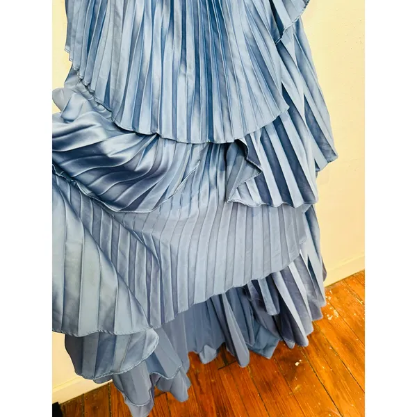 AMUR Dusk Blue Romantic Silhouette Cascading Tiers Strapless Janey Gown size 6 - Image 11
