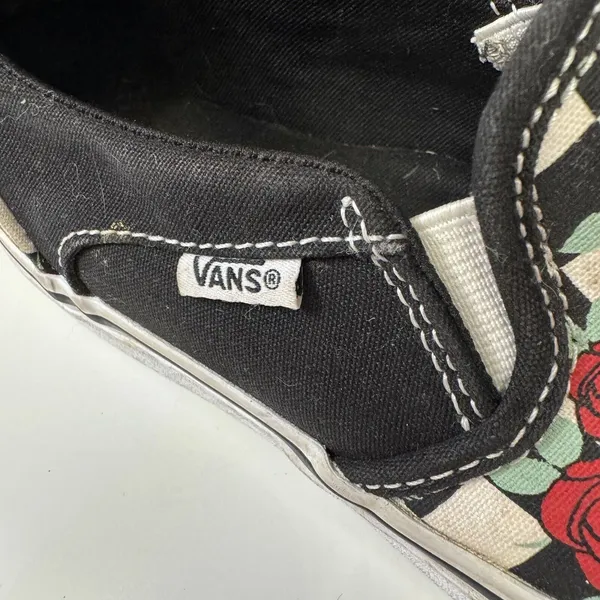 Vans Classic Slip-On Rose Checkerboard Canvas Sneakers Women 6.5 Floral - Image 7