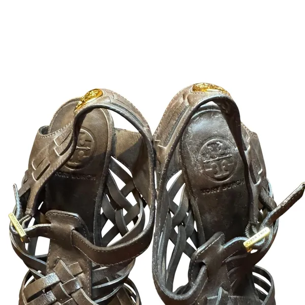 Tory Burch Shoes Womens Size 7.5M‎ Brown Leather Woven High Heel Sandals Strappy - Image 4