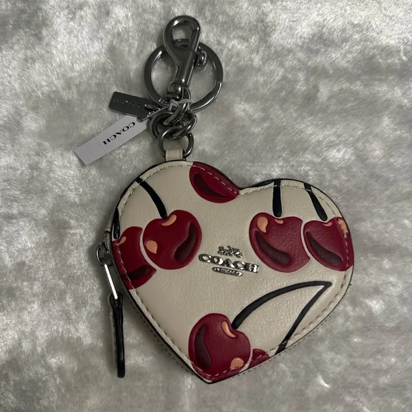 Coach Heart Coin Pouch Bag Charm With Cherry Print - Image 5